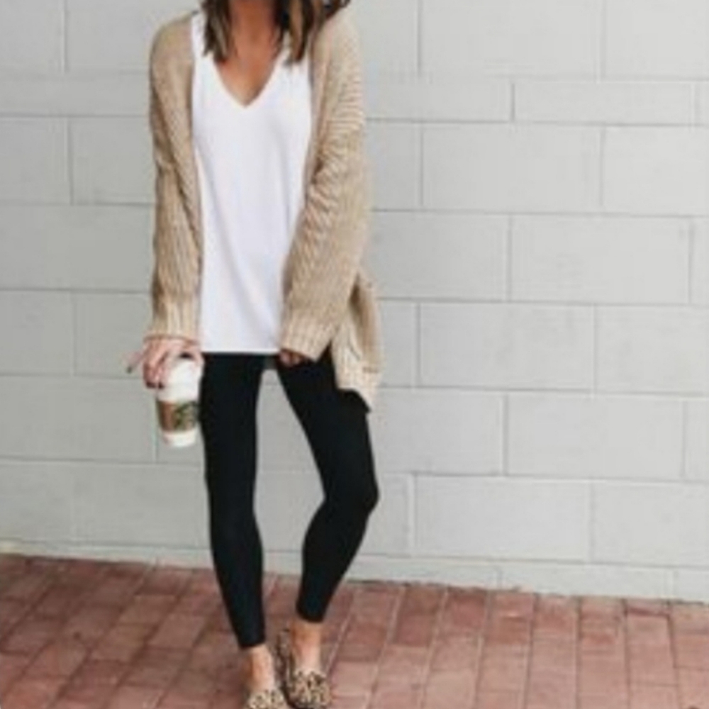 WEST LOOP Cable Knit Fleece-lined Leggings